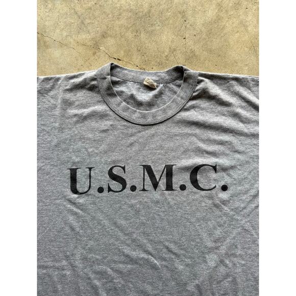 Vintage 80s/90s U.S.M.C. Marines Gray Spellout Tee Made in USA Tee Size XL - Picture 4 of 6